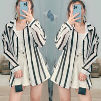 Áo Sơmi Nữ Kẻ Sọc Chất Voan Giấy Xốp Kèm Áo Trong Phong Cách Hàn Quốc