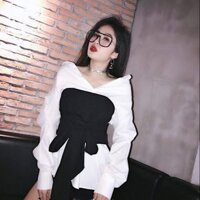 Áo sơmi phối đai ôm đen
