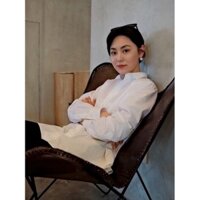 Áo sơmi Rá.zaa suông tay dài nữ chất Linen trắng kem vnxk