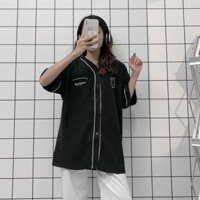Áo sơmi tay lỡ BUNNY màu ĐENTRẮNG Nam nữ unisex Áo Sơ Mi form rộng style Ulzzang - Đen,XL