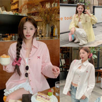 Áo sơmi thêu nơ Ulzzang tay dài dáng rộng đuôi tôm CHUCHU AH2508