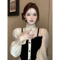 Áo somi voan phối nhung tay loe quảng châu loại 1