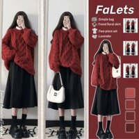 Áo sweater Áo len đỏ giáng sinh tết tay dài Trang phục nữ mùa thu đông áo len đan xoắn Cổ Tròn Phong Cách Hàn Quốc mẫu mới áo len màu tím