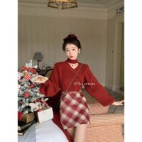 Áo sweater Áo len đỏ giáng sinh tết Áo len tay dài Áo thời trang áo len nữ thiết kế thích hợp