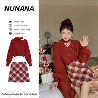Áo sweater Áo len đỏ giáng sinh tết tay dài Áo phong cách Hàn Quốc Áo len thiết kế nữ