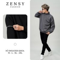 Áo sweater, áo nỉ cổ cao khoá tay chất liệu nỉ bông dày dặn 320 gsm form dáng hàn quốc