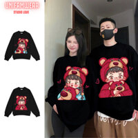 Áo Sweater Cặp Couple Với Người Yêu, Đồ Đôi Nam Nữ, Áo nỉ Cặp Tình Nhân Gấu Boy Girl,SWTCAP01 Unifamwear