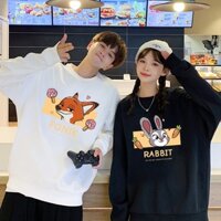 Áo Sweater cặp đôi By.duni nam nữ form rộng, áo cặp bạn thân unisex vải nỉ cotton in hình THỎ VÀ CÁO