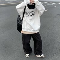 Áo Sweater Chữ 100K Form Rộng Unisex Nam Nữ Cặp Đôi Mặc - Hoodie Thun Nỉ Tay Dài - trắng gấu - Size L từ 53kg đến 62kg