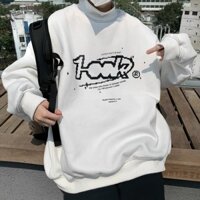 Áo Sweater Chữ 100K Form Rộng Unisex Nam Nữ Cặp Đôi Mặc - Hoodie Thun Nỉ Tay Dài - trắng gấu - Size M 37 dưới 52kg