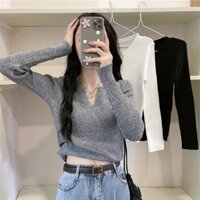 Áo sweater Cổ Chữ v Dáng Ôm Thời Trang Thu Đông Cho Nữ