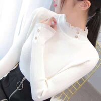 Áo Sweater Cổ Lọ Phối Ren Bèo Xinh Xắn Thời Trang Cho Nữ
