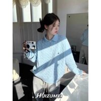 Áo sweater Cổ polo Dây Cáp Xoắn Kiểu retro Mỹ huizumei