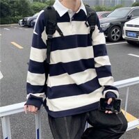 Áo sweater cổ polo kẻ