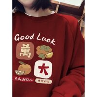 Áo Sweater Cổ Tròn Dáng Rộng In Họa Tiết Xinh Xắn Dành Cho Nữ