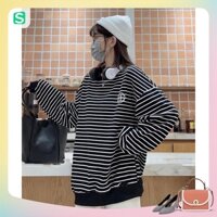 Áo Sweater Cổ Tròn Kẻ Nhỏ Logo Thêu Hàng Quảng Châu M28401 - Xưởng thời trang QC