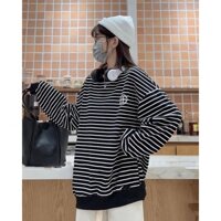 Áo Sweater Cổ Tròn Kẻ Nhỏ Logo Thêu Hàng Quảng Châu M28401 - Lolla Fashion