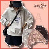 Áo sweater cổ trụ phối khoá thêu chữ ordinary nỉ ngoại unisex nam nữ