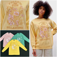 Áo Sweater dài tay form cánh dơi rộng thun nỉ khăn lông in hoa lá, 3 màu
