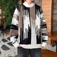 Áo Sweater Dáng Rộng Màu Sắc Tương Phản Thời Trang Mùa Đông Cho Nam Trận đấu Màu Áo Len Cổ Tròn áo Sweater Sọc Ngang áo Sweater Nam Form Rộng áo Len Hoạ Tiết
