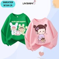 Áo Sweater dễ thương cho bé gái LaviBaby Áo dài tay thu đông thun Nỉ da cá Co dãn Mềm mịn - SW8