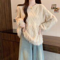 Áo sweater Dệt Kim Mềm Cao Cấp Cổ Tròn Thiết Kế Tua Rua Thời Trang Thu Đông Dành Cho Nữ 31213