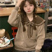 Áo Sweater Dệt Kim Tay Dài Dáng Rộng Cổ Thủy Thủ Khối Màu Thời Trang Thu Đông Hàn Quốc Cho Bé Gái