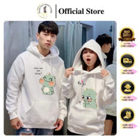 Áo sweater đôi, áo đông nam nữ SLU, áo nỉ có mũ in khủng long xanh vải cotton mịn form rộng hàn quốc - HD16