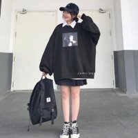 Áo sweater form rộng Unisex cô gái khói siêu xinh PT1