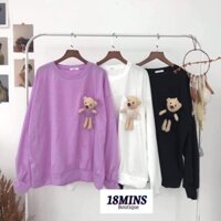 Áo sweater gấu bông ,hoodie không mũ NỈ 1 LỚP tay dài thu đông freesize dáng unisex