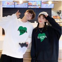 Áo Sweater  Laima nỉ bông cao cấp, Áo đôi dài tay Unisex Thu Đông Đen Trắng