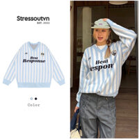 Áo Sweater Len Cổ V Kẻ Sọc Phong Cách Hàn Quốc Form Rộng-Stressout