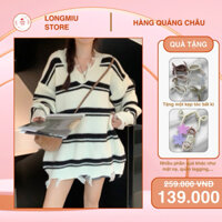 Áo sweater len thiết kết form rộng chùm mông hoạ tiết kẻ sọc đen trắng phong cách cá tính kiểu dáng áo te tua hàng QC