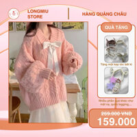 Áo sweater len thiết kết form rộng chùm mông kiểu dáng trơn tối giản có ghim nơ cài áo chất len thừng mềm mại hàng QC