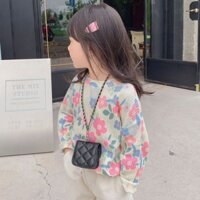 Áo Sweater Mỏng Tay Dài In Hoa Thời Trang Xuân Thu Cho Bé Gái