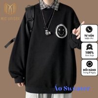 Áo sweater nam, áo nỉ sweater cổ tròn form rộng bông trơn hình icon mặt cười form rộng Unisex