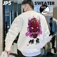 ÁO SWEATER NAM NỮ UNISEX mặt quỷ samurai hồng chữ tàu