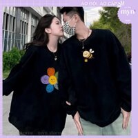 Áo Sweater Nỉ Cặp Đôi Hình Bông Hoa- Con Ong Siêu Dễ Thương, Áo Sweater Nỉ Bông Dày Dặn Form Rộng Nam Nữ Đủ Size