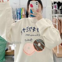 Áo Sweater Nỉ Donut Tay Bồng Form Rộng Phong Cách Ulzzang, in thỏi socola chữ nhật siêu đáng yêu, áo rất dẽ mix đồ - Kem - Freesize