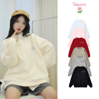 Áo sweater nỉ ép Hàn form rộng thêu logo TOSUN basic phong cách Hàn Quốc S19