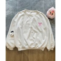 Áo Sweater Nỉ Ép Hàn Form Rộng SMBASIC - Thêu Nơ Hồng Xinh, Chất Đẹp, Mặc Cả Năm