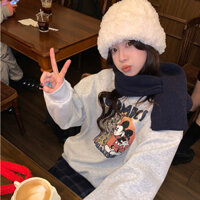 Áo sweater nỉ nữ mickey xám tiêu cổ tròn thu đông hàn quốc áo khoác form rộng dày Salute