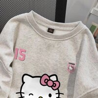Áo Sweater Nữ Form Rộng Dày Hàn Quốc Mùa Đông Áo Dài Tay Áo Khoác Xám Tiêu Hello Kitty 100%