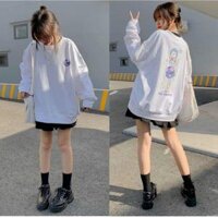 Áo sweater nữ in địa cầu ,áo hoodie ,  áo khoác nữ form rộng - Đen,L