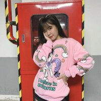 Áo sweater nữ in unicorn , áo nữ ,,áo thun tay dài nữ form rộng , áo hoodie , áo khoác nữ vải nỉ ngoại - Hồng - L