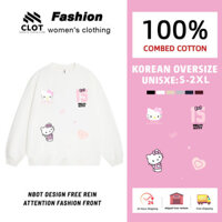 Áo sweater nữ xám tiêu Hello Kitty cute Áo nỉ dài tay form rộng mùa đông 100% cotton CLOT
