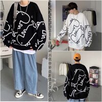 ÁO SWEATER SASENSHI CHỮ UNISEX - ÁO NỈ TAY DÀI ULZZANG HOẠ TIẾT KHỦNG LONG ĐEN TRẮNG