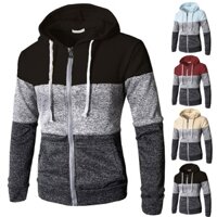 Áo Sweater Tay Dài Có Dây Kéo Co Giãn Phối Màu Sắc Tương Phản Thời Trang Cho Nam