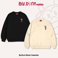 Áo Sweater THÊU cặp đôi BY.DUNI form rộng, áo khoác nỉ tay dài cặp bạn thân unisex cotton THỎ VÀ CÁO