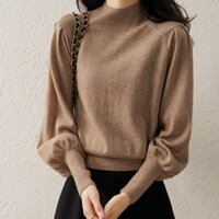 Áo sweater trơn tay dài cổ tròn thời trang xinh xắn cho nữ